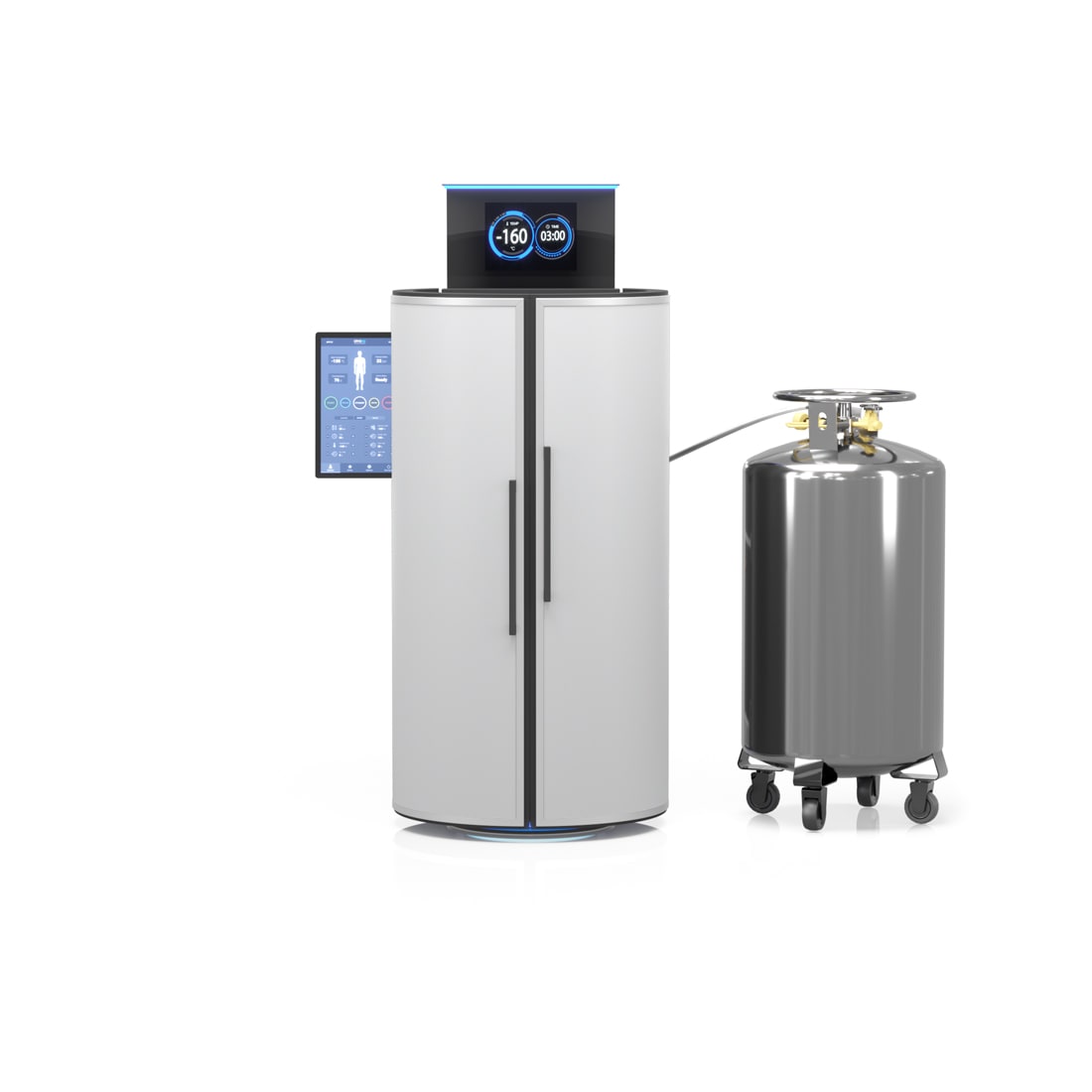 Cryotherapy machine with pressurized tank vessel
