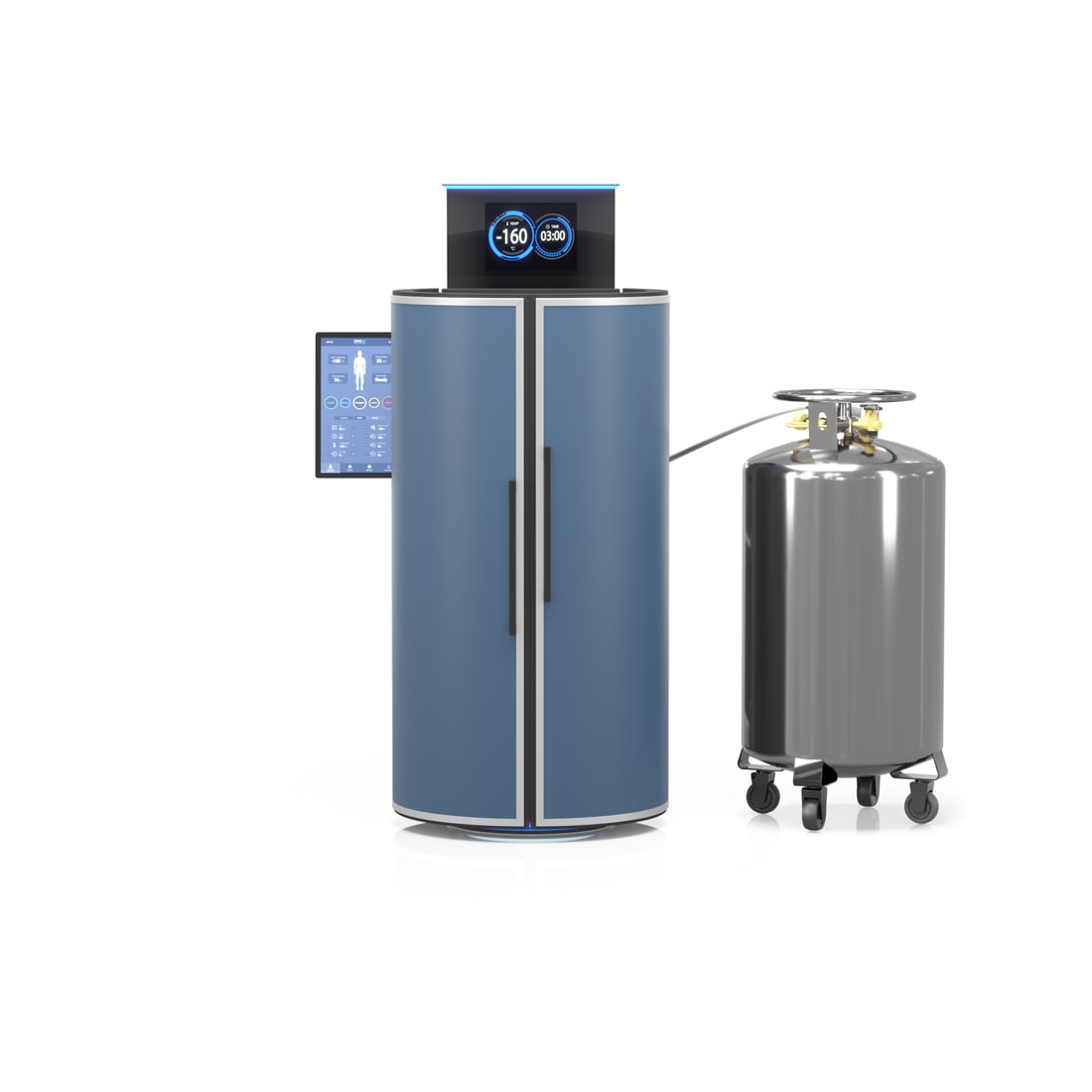 Cryotherapy machine with pressurized tank vessel