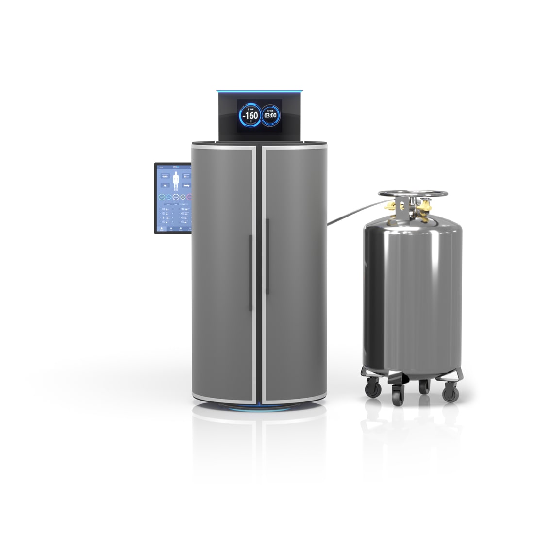 Cryotherapy machine with pressurized tank vessel