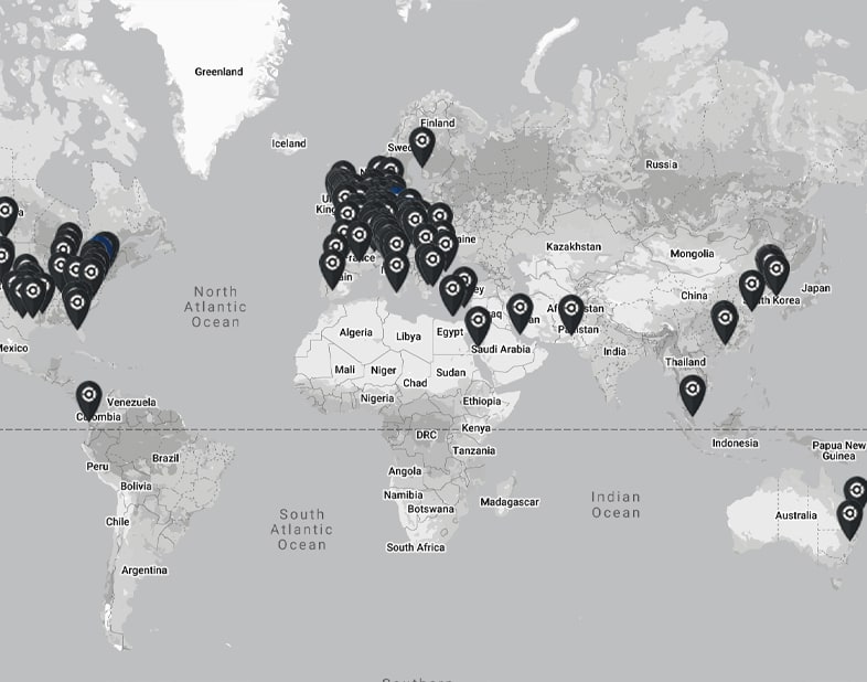 Map of locations with CRYONiQ cryotherapy chamber