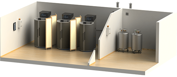 Three cryosaunas and two pressurized tanks