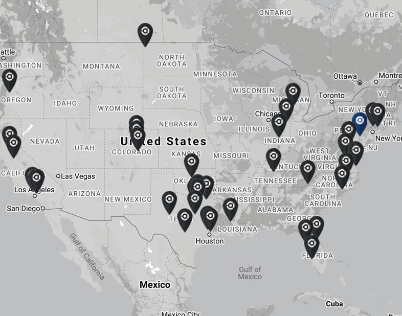 Map of locations with CRYONiQ cryotherapy chamber