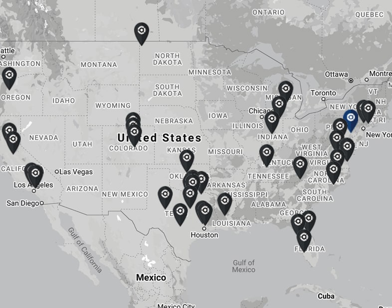 Cryotherapy Map Map of locations with CRYONiQ cryotherapy chamber