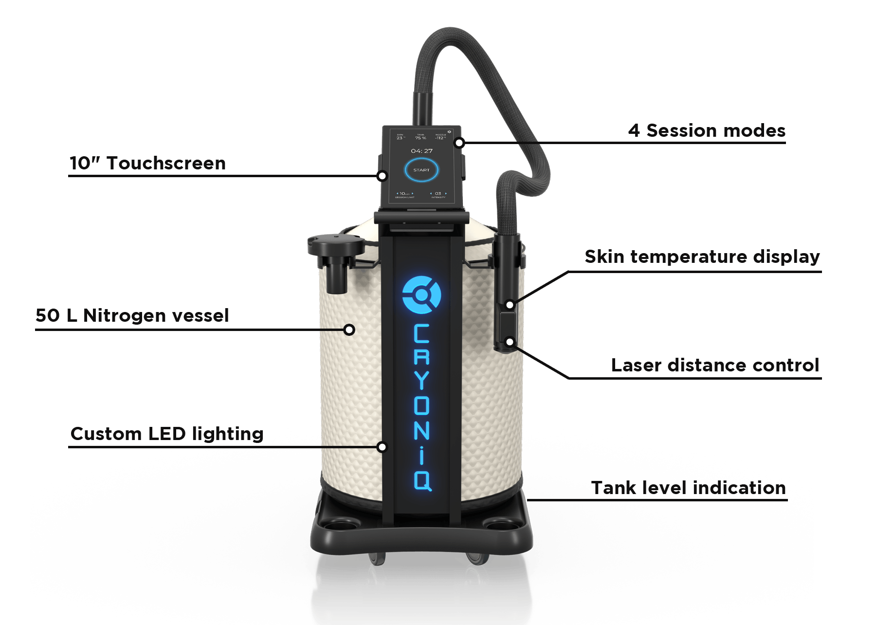 Features inside the CRYO LC localized cryotherapy, cryofacial and spot device