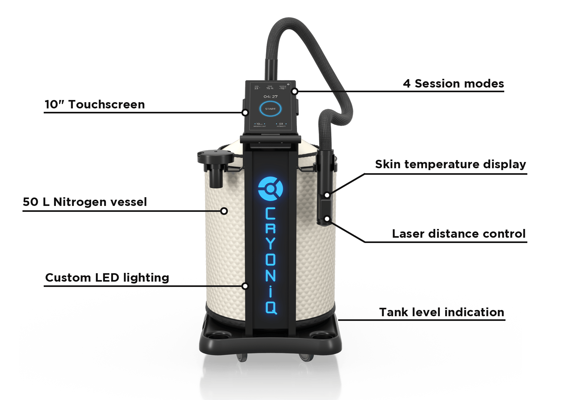 CRYO LC Features Features inside the CRYO LC localized cryotherapy, cryofacial and spot device