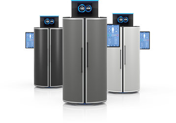 Three cryotherapy chambers in different colors