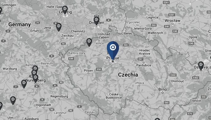 Map of Cryoniq representation in Czech Republic with locations