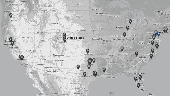 Map of Cryoniq representation in United States